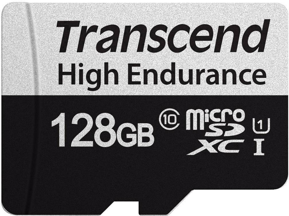 'Transcend High Endurance' MicroSD-Karte mit 128GB Speicherkapazität, Class 10, ideal für dauerhaftes Schreiben und Aufzeichnen.