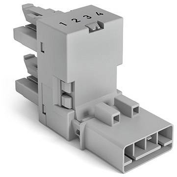 Ein grauer Kunststoffstecker mit vier Ziffern ('1', '2', '3', '4') oben. Der Stecker ist eckig und hat mehrere Anschlusspunkte.