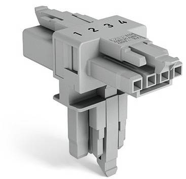 Steckverbinder mit Beschriftung der Anschlüsse 1 bis 4, graues Gehäuse, geeignet für elektrische Verbindungen.