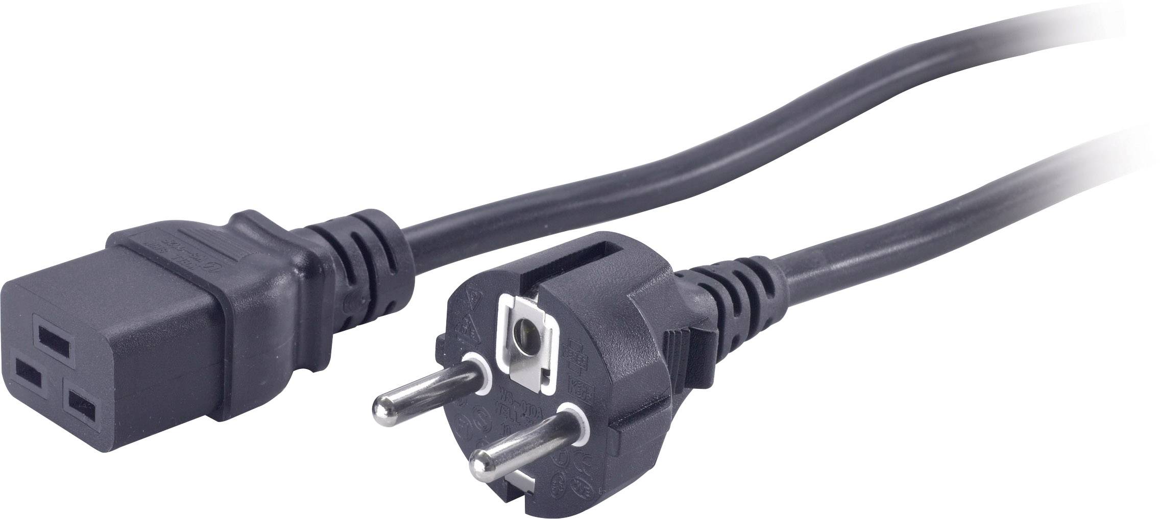 Ein Stromkabel mit einem Schuko-Stecker und einem IEC-Gerätestecker, häufig verwendet für die Verbindung von Geräten mit der Stromversorgung.