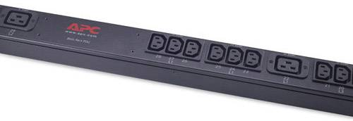 APC Stromverteilereinheit (PDU), schwarz, mit mehreren Steckdosen und einem Schalter.