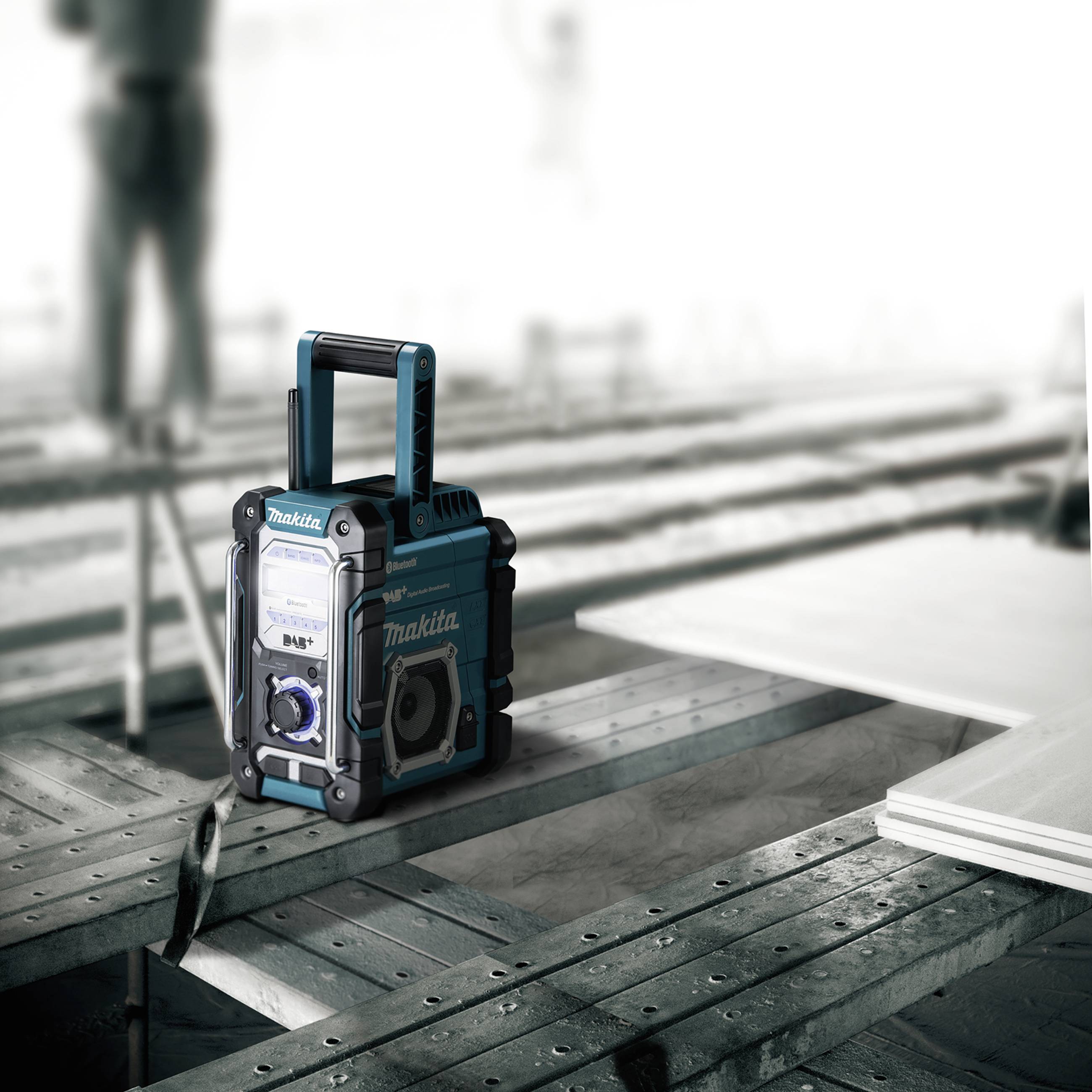 Makita Baustellenradio DAB+, UKW AUX, Bluetooth®, USB spritzwassergeschützt Türkis, Schwarz