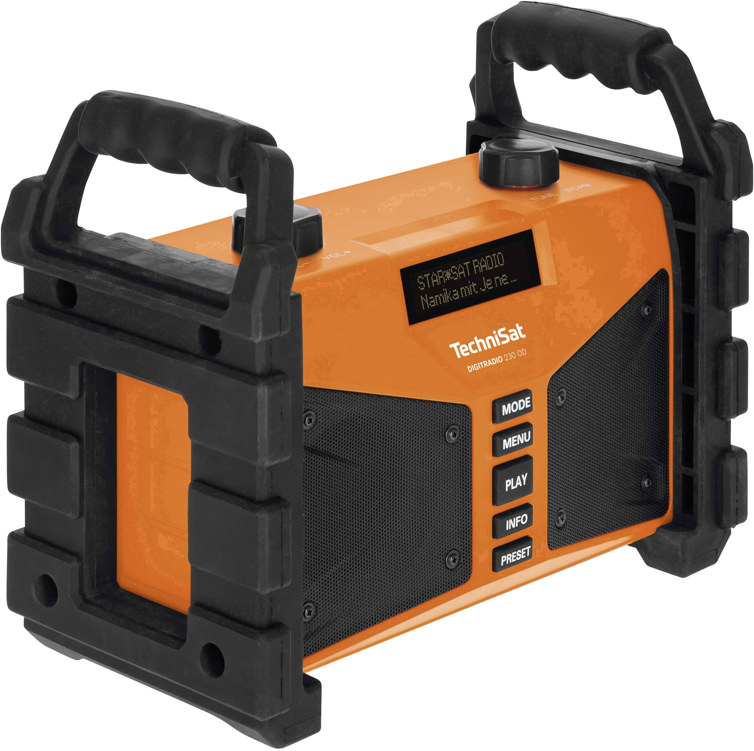 TechniSat Digitradio 230 OD Baustellenradio DAB+, UKW AUX, Bluetooth®, USB spritzwassergeschützt, staubdicht, wiederaufladbar Orange