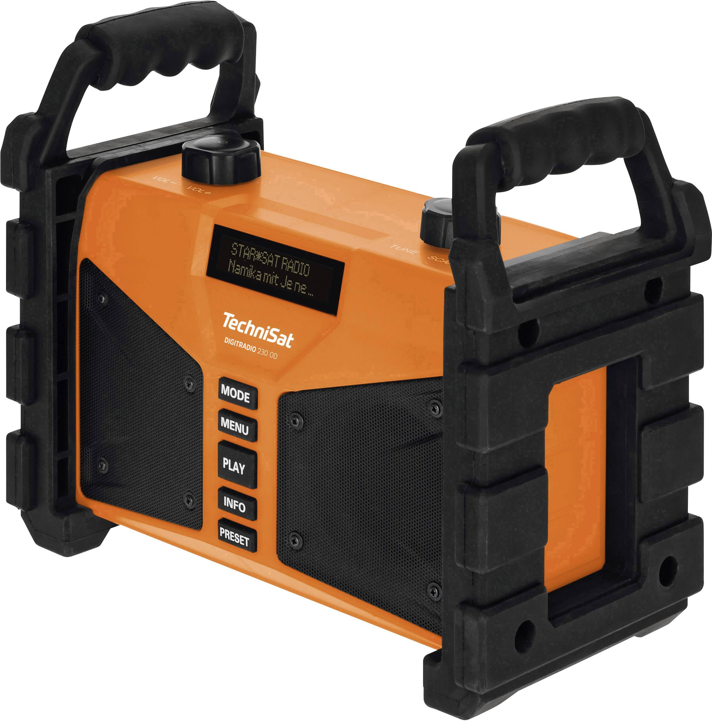 TechniSat Digitradio 230 OD Baustellenradio DAB+, UKW AUX, Bluetooth®, USB spritzwassergeschützt, staubdicht, wiederaufladbar Orange
