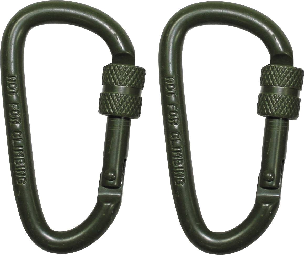 Zwei grüne Karabiner, die mit 'NOT FOR CLIMBING' beschriftet sind, liegen nebeneinander. Sie sind für Sicherungszwecke, nicht fürs Klettern.