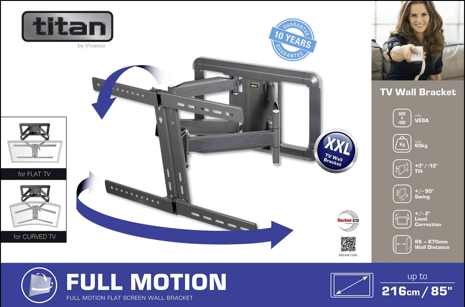 Vivanco BFMO 8560 TV-Wandhalterung 101,6cm (40") - 215,9cm (85") Neigbar+Schwenkbar, Ausziehbar