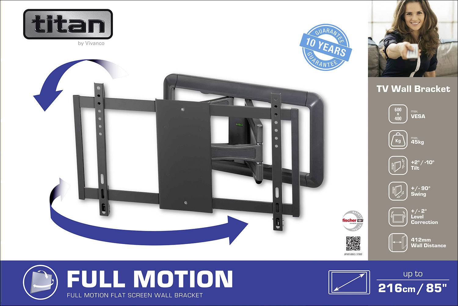 Vivanco BFMO 8060 TV-Wandhalterung 101,6 cm (40") - 215,9 cm (85") Neigbar+Schwenkbar, Ausziehbar