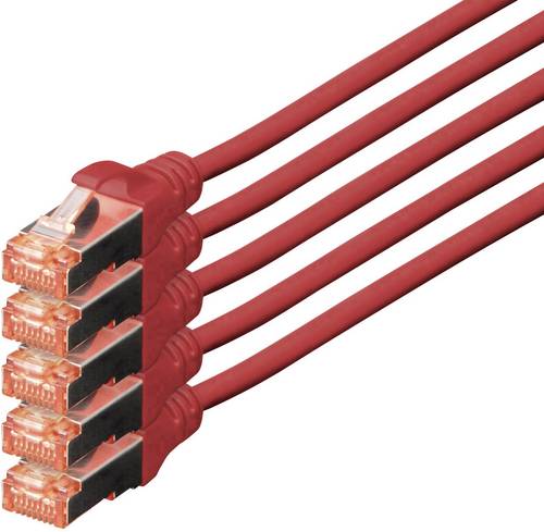 Digitus RJ45 Netzwerk Anschlusskabel CAT 6 S/FTP 10.00m Rot Folienschirm, Gesamtschirm, Geschirmt, H