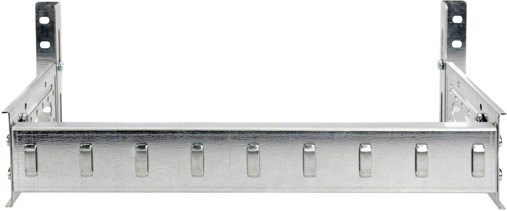 Ein Metallgestell zur Wandmontage, geeignet für das Aufhängen oder Befestigen von Geräten, mit Befestigungslöchern an den Seiten.