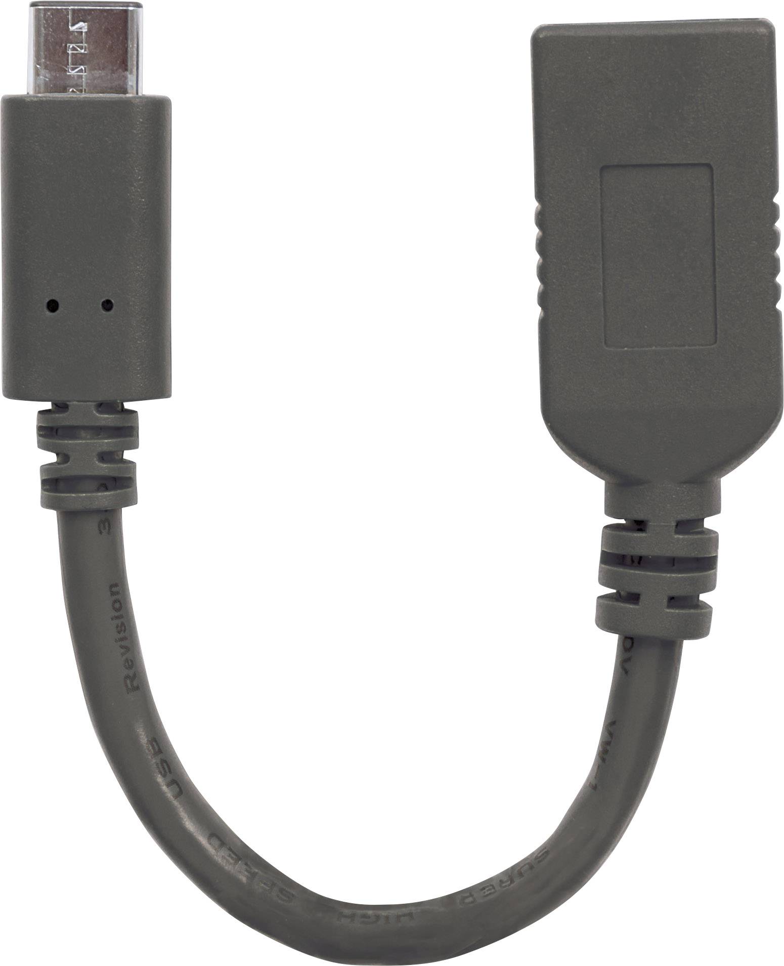 Manhattan USB-Kabel USB 3.2 Gen1 USB-C® Stecker, USB-A Buchse 0.15m Schwarz beidseitig verwendbarer Stecker 355285