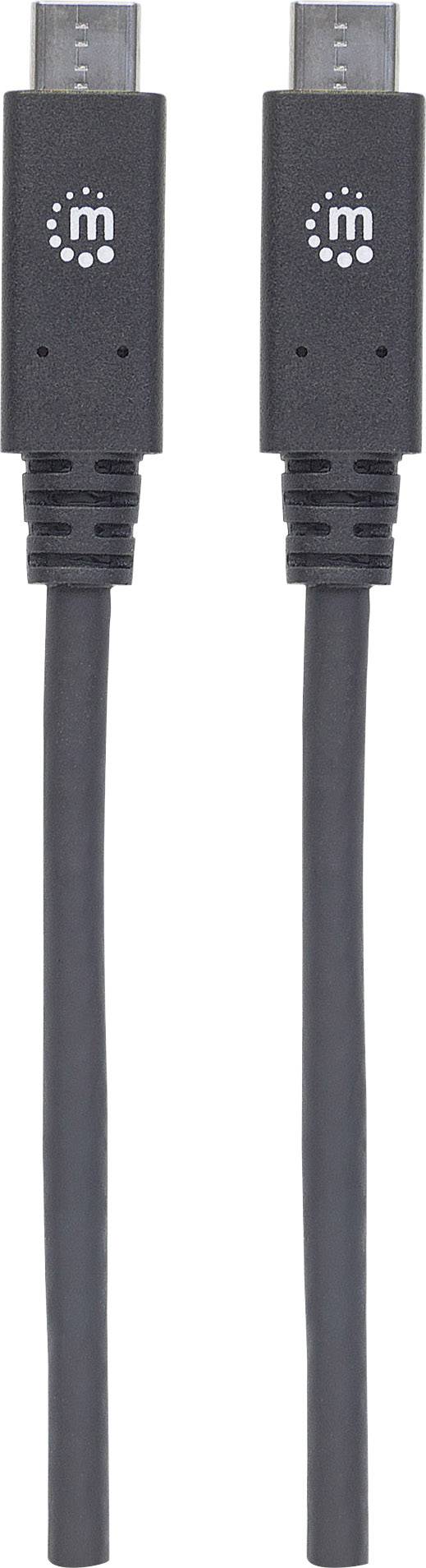 Zwei schwarze USB-C-Kabel mit identischen Steckern, horizontal ausgerichtet.