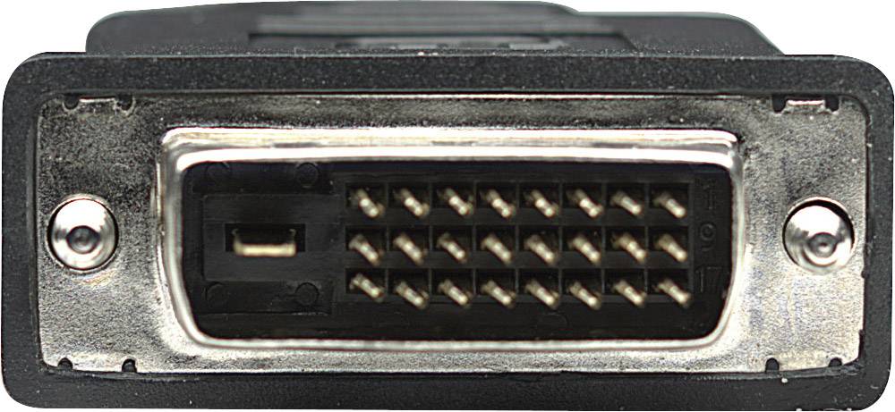 Ein DVI-Anschluss, frontal abgebildet, mit rechteckigem Metallrahmen und mehreren kleinen, rechteckigen Pins zur Videoübertragung.