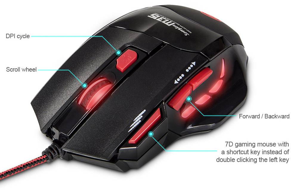 Marvo M315+G1 USB-Gaming-Maus Optisch Beleuchtet Schwarz, Rot