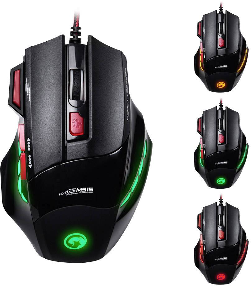 Marvo M315+G1 USB-Gaming-Maus Optisch Beleuchtet Schwarz, Rot