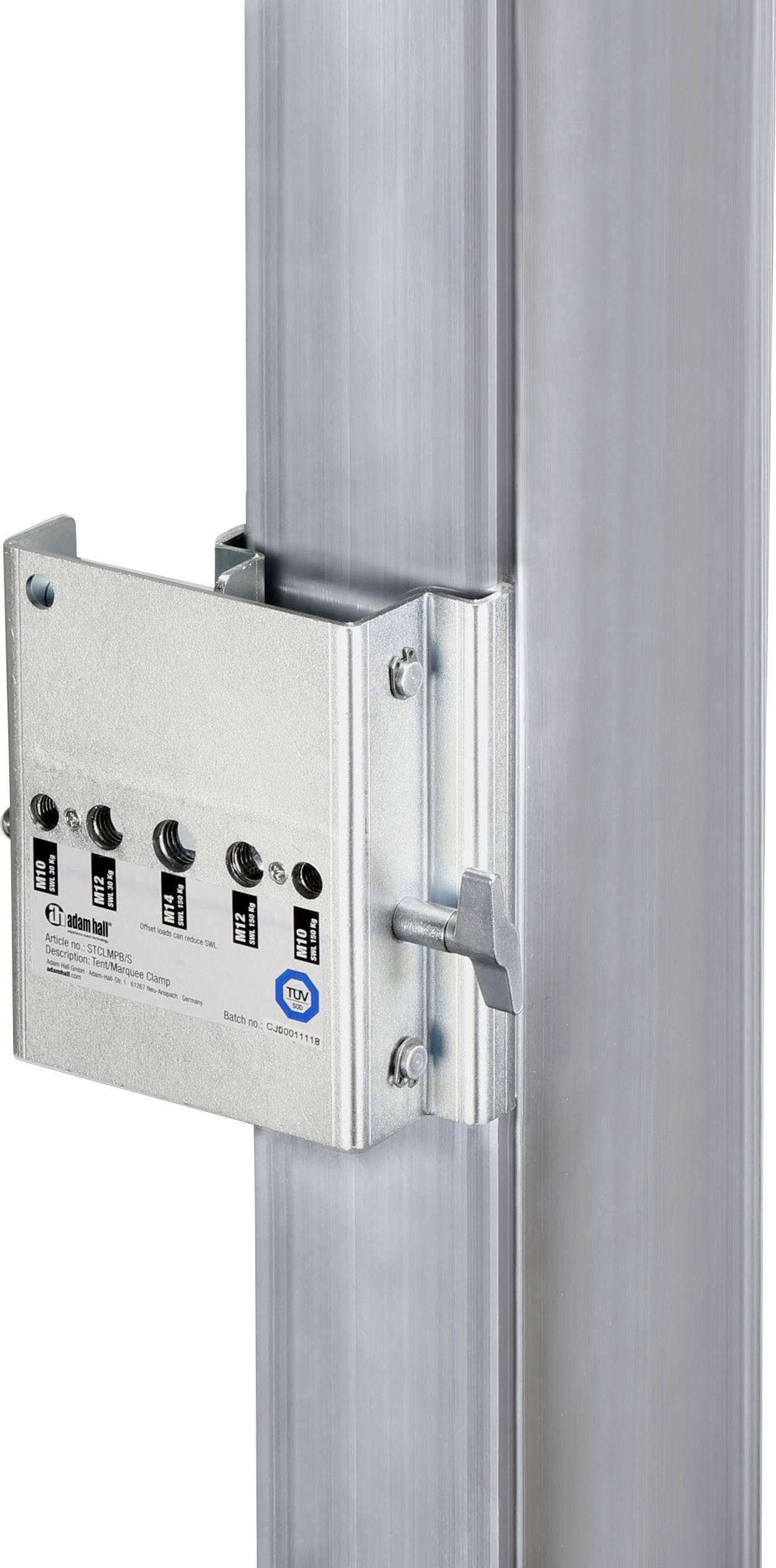 Schlossmechanismus an einem vertikalen Metallträger, mit Bedienanleitung und Symbolen auf dem Schloss sichtbar.