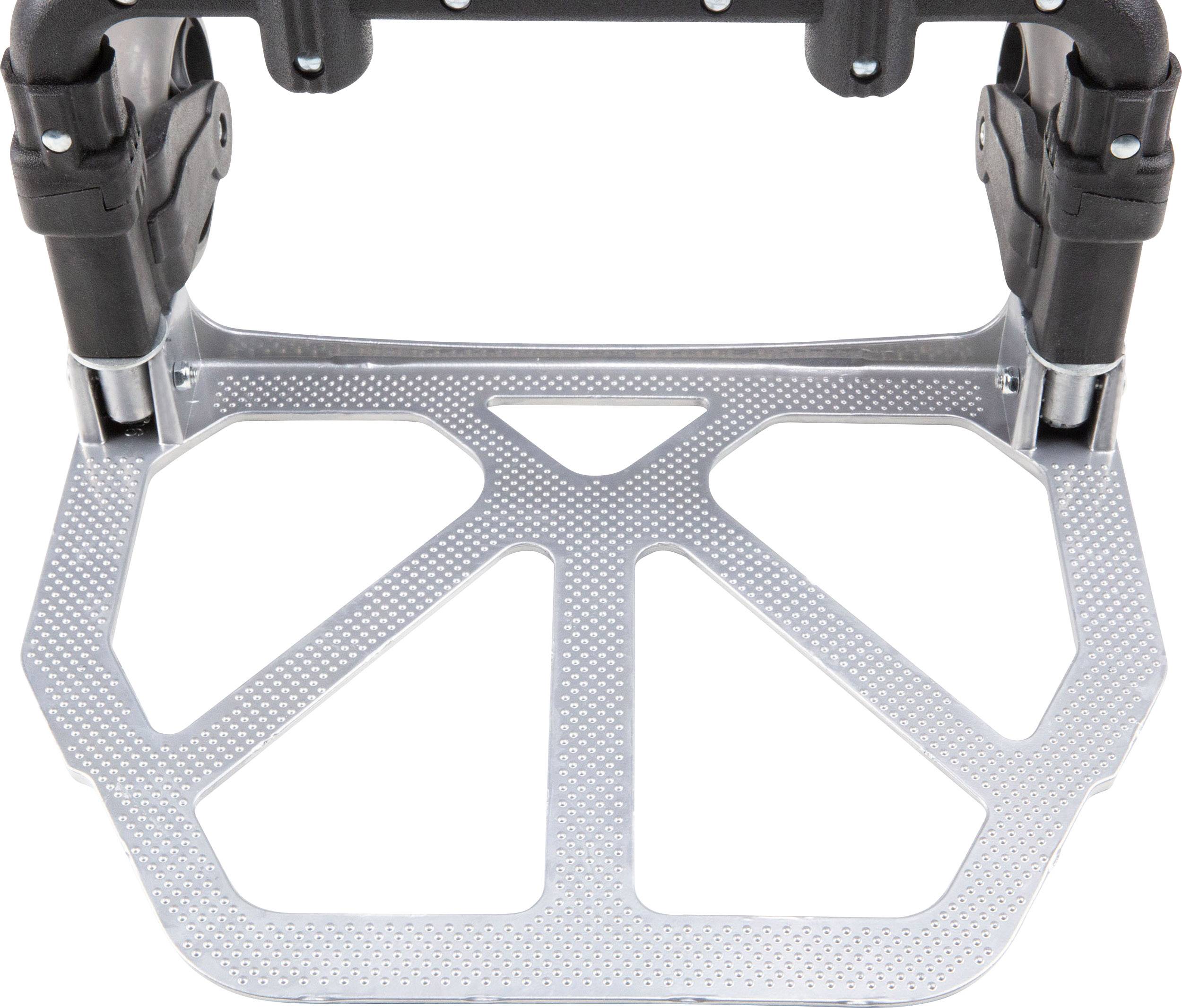 Metallplatte eines Fahrradpedals mit strukturierter Oberfläche, an zwei schwarzen Halterungen befestigt. Quadratisches Design mit abgeschrägten Kanten.