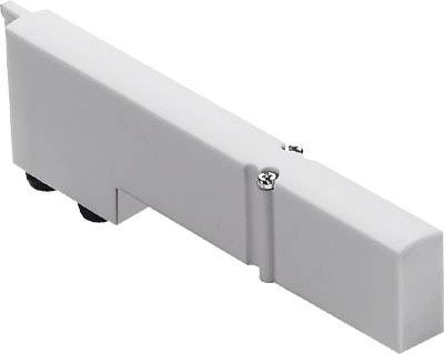 Ein rechteckiges, silbernes elektrisches Bauteil mit Schrauben, möglicherweise ein Verbindungselement oder Adapter für eine technische Anwendung.