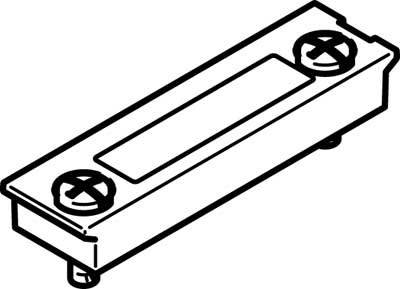 Ein rechteckiges Bauelement mit zwei Schrauben an den Enden, vermutlich ein elektrischer Anschluss oder eine Halterung.