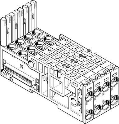 Blockdiagramm einer technischen Komponente mit mehreren Steckplätzen und Anschlüssen, die auf Funktionalität hinweist.