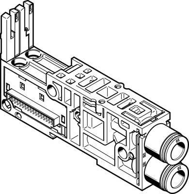 Elektronische Komponente mit mehreren Anschlüssen und zwei zylindrischen Steckverbindern, die zur Signalverarbeitung verwendet werden kann.