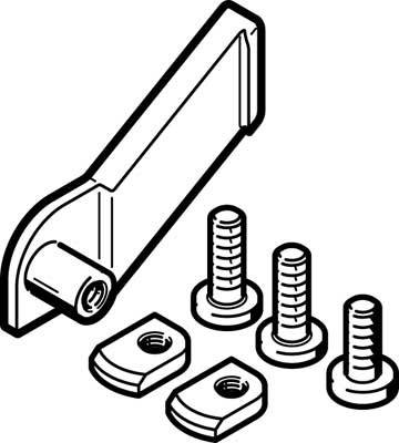 Werkzeug zum Festziehen von Schrauben mit drei Schrauben und zwei Muttern.