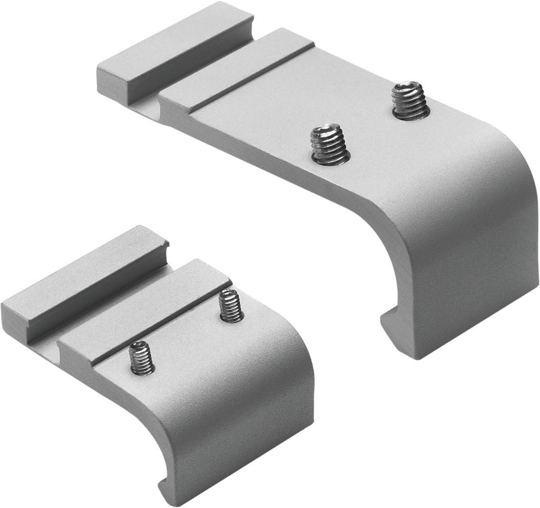 Metallwinkel in Silber, zwei Größen, mit Schrauben befestigt, zur Montage von Gegenständen. Hauptnutzung in handwerklichen Projekten.