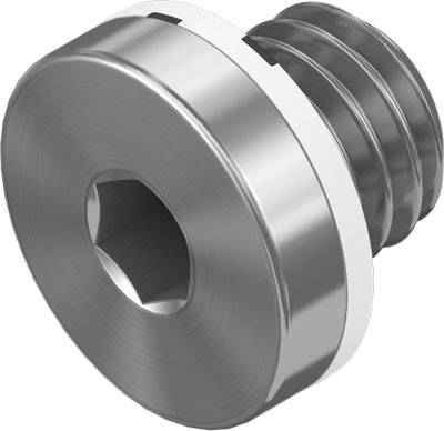 Eine silberne Metallschraube mit einem sechseckigen Innensechskantkopf, geeignet für mechanische Befestigungen.