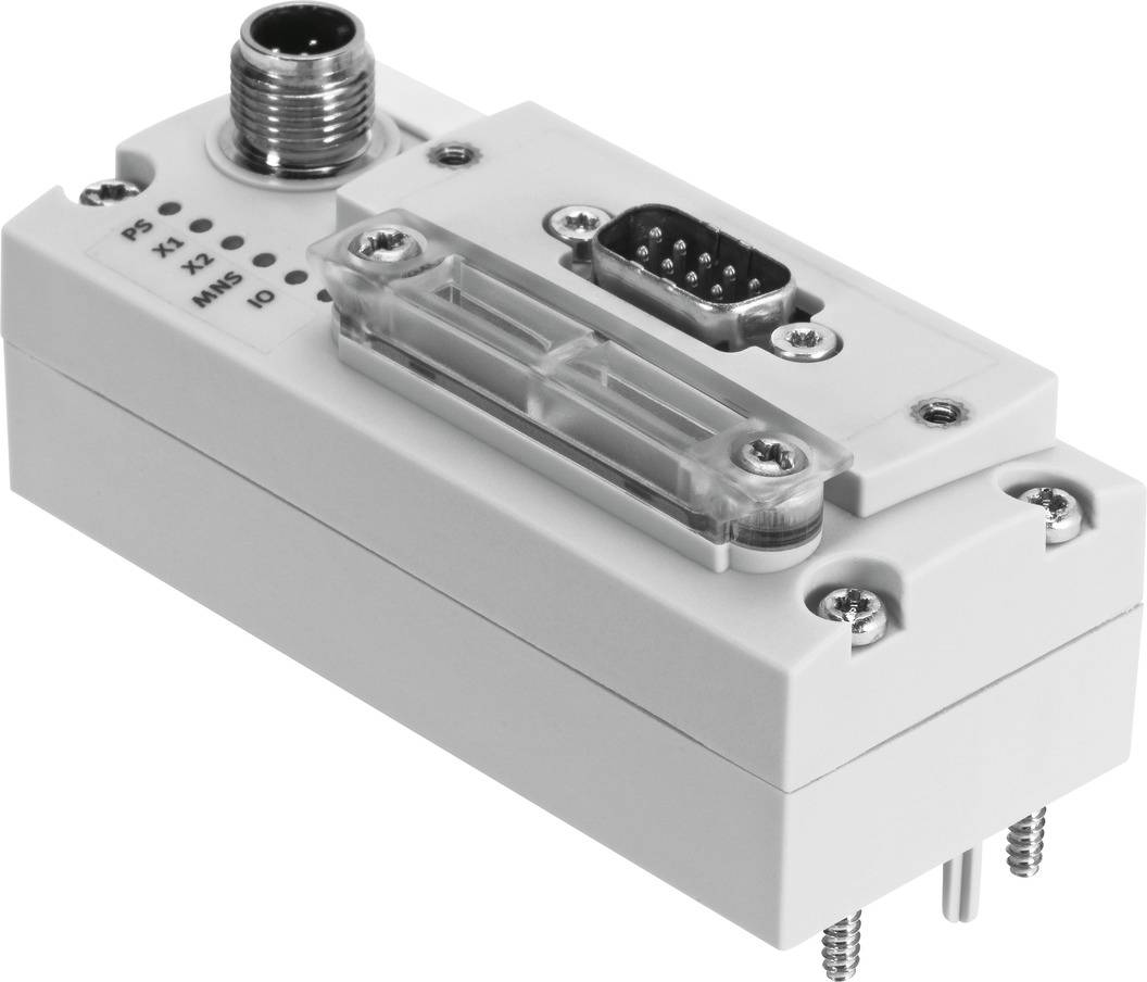 Elektronisches Bauteil mit Steckverbindern und Befestigungsschrauben, wahrscheinlich für industrielle Anwendungen.