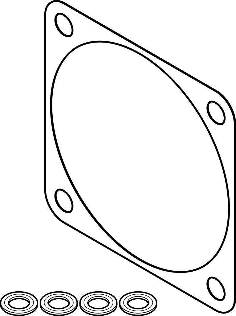 Dichtung mit vier Schraublöchern und vier darunter liegenden O-Ringen.