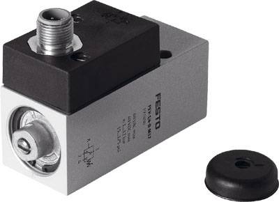 Ventilblock von Festo mit seitlicher Abdeckung, dargestellt aus einer schrägen Perspektive.