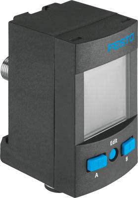 Druckregler von Festo mit digitalem Display und blauen Tasten für Einstellungen.