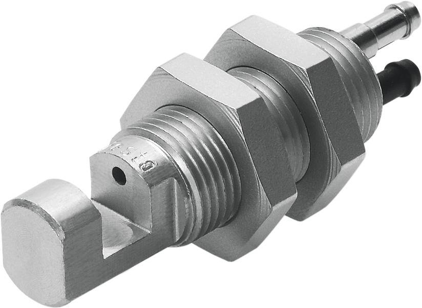 Ein silbernes mechanisches Bauteil mit zwei Verbindungspunkten und hexagonalen Muttern, vermutlich ein Teil eines technischen Geräts.