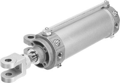 Ein pneumatischer Zylinder aus Metall mit Befestigungselementen, verwendet häufig in Maschinenbauanwendungen zur Übersetzung von Druckluftenergie in Bewegung.