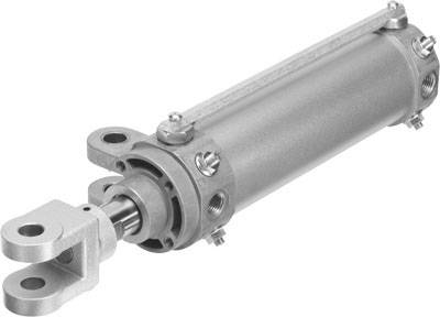 Hydraulikzylinder aus Metall mit Befestigungsarm. Hauptkomponente eines Hydrauliksystems zur Steuerung von Bewegungen und Kräften.