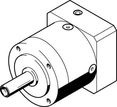 Schema einer mechanischen Komponente, speziell eines Elektromotors. Zeigt den zylindrischen Körper und die montierte Achse.