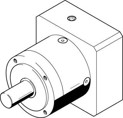 Ein technisches Diagramm zeigt einen Zylinder mit achsigem Vorsprung, montiert auf einem rechteckigen Block.