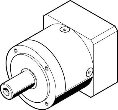 Abbildung eines Getriebemotors. Der Motor hat eine zylindrische Form mit einer quadratischen Hinterseite.