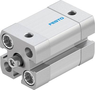 Zylinder mit Festo-Logo, montierbar mit mehreren Befestigungsmöglichkeiten. Geeignet für Anwendungen in der Automatisierungstechnik.