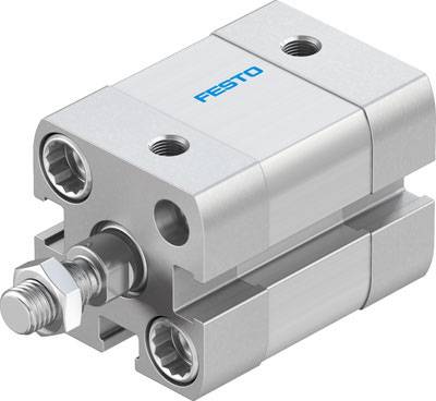 Festo-Pneumatikzylinder aus Metall, kompakte Bauform, mit blauer Markierung. Geeignet für industrielle Anwendungen in Automatisierung.