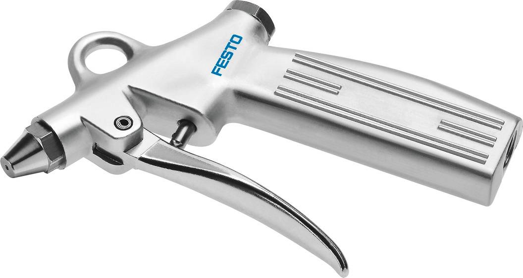 Eine silberne Druckluftpistole der Marke Festo mit ergonomischem Griff.