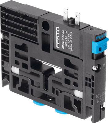 Ein Ventil von Festo mit der Aufschrift 'MS6-SV-1,0C'. Es handelt sich um ein Sicherheitsventil, erkennbar an den blauen Elementen.