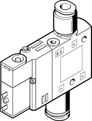 Technische Zeichnung einer rechteckigen mechanischen Komponente mit mehreren Anschlussstellen und sichtbaren Details der Struktur.