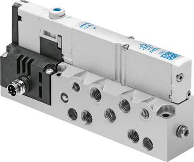 Industrieventil mit mehreren Anschlüssen und elektrischem Stecker. Hauptsächlich in automatisierten Produktionsanlagen verwendet.