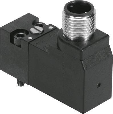 Ein schwarzes, rechteckiges Ventil mit einer silbernen, gewindelosen Metallöffnung oben.