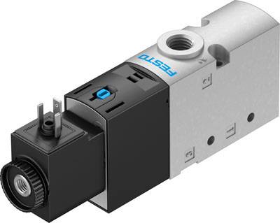 Elektromagnetventil in rechteckiger Form mit einem schwarzen Gehäuse und silbernem Ventilblock, verwendet für Luftstromregelung.