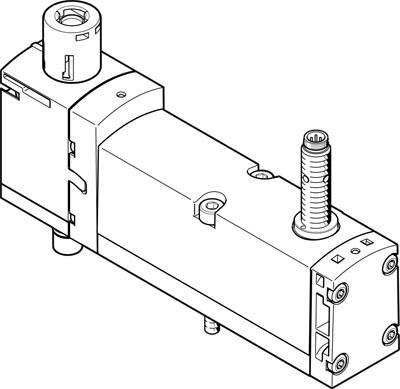Technische Zeichnung eines Elektrozylinders mit rechteckigem Gehäuse und zylindrischem Ausfahrmechanismus.