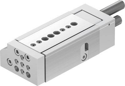 Pneumatischer Schlitten mit mehreren Befestigungspunkten und runden Löchern; geeignet für präzise lineare Bewegungen.