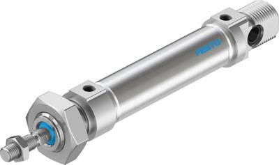 Ein pneumatischer Zylinder aus Metall mit der Aufschrift 'Festo', er wird in industriellen Anwendungen zur Erzeugung linearer Bewegung genutzt.