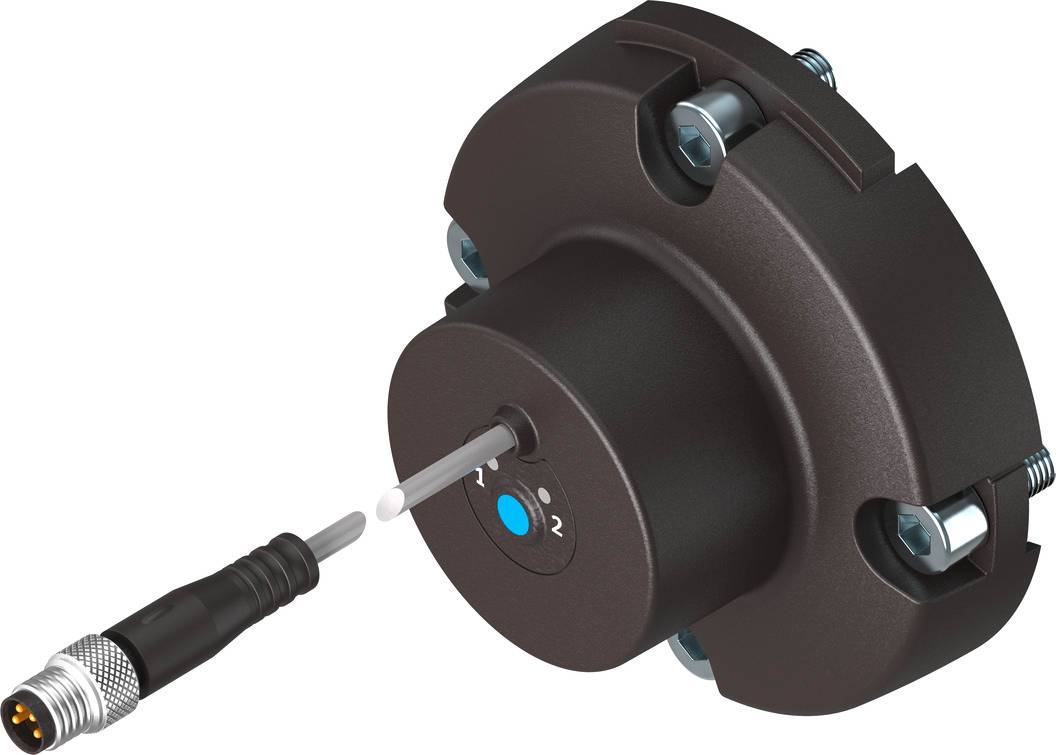 Ein runder Sensor mit einer Nadel und einem Kabelanschluss, geeignet für präzise Messungen in technischen Anwendungen.