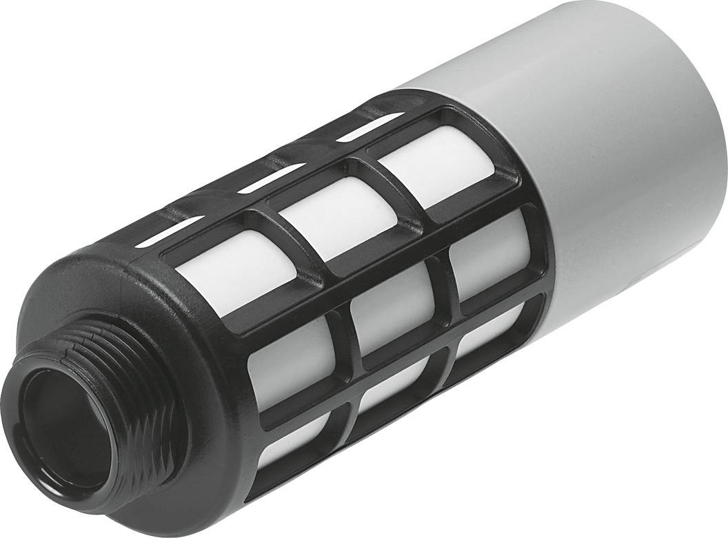 Ein zylindrischer Wasserfilter mit schwarzem Gittergehäuse und weißem Filterelement. Der Filter dient zur Reinigung von Wasser.